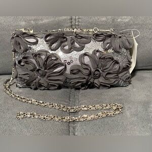 Versona Gray/Silver Floral Sequin Clutch Bag Removable Straps NWT